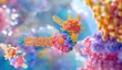 © Gilang - A vibrant, detailed 3D rendering of a molecular structure, possibly depicting DNA transcription or protein synthesis, set against a soft-focus, pastel-colored background