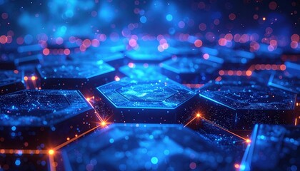 Wall Mural - Digital blue internet technology with an abstract fiber optic network explosion of light