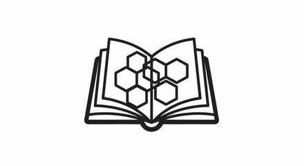 Flat vector icon of an open book with chemical structures, perfect for science and education