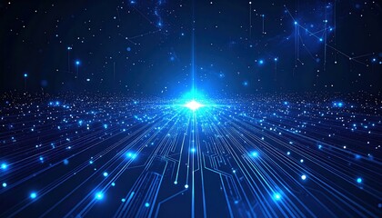 Wall Mural - Shiny, blue star explosion bursting through a dark, abstract background