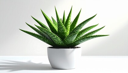 A potted aloe vera plant with thick pointed leaves realistic organic texture white background with subtle shadows
