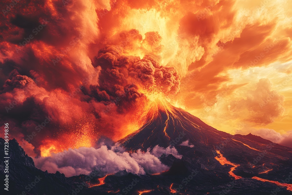 Cataclysmic Volcano: Massive Eruption with Fiery Ash Cloud and Lava ...