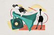 © deagreez - Full 3d zine pop trend collage of happy girl guy dance meloman occasion gramophone celebration event retro vinyl disk playlist