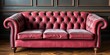 © Jay - Deep buttoned Chesterfield sofa, worn velvet upholstery, antique wood frame, antique, brown