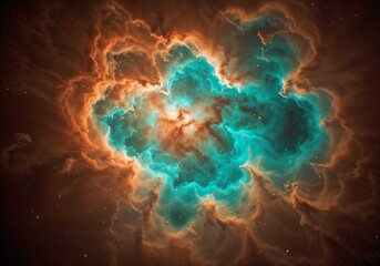 Wall Mural - Nebula shimmers a beautiful turquoise and orange in the infinite expanse of space