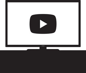 Television screen with play button icon on white background monitor display