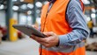 © NAD SANG PAP - Professional Construction Site Manager in Orange Vest Using Tablet to Optimize Workflow and Efficiency