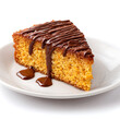 © Welington Campelo  - A slice of bolo de cenoura with chocolate topping, isolated on white background.