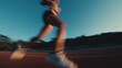 © The Little Hut - Dynamic Motion Blur of Athlete Sprinting on Running Track Against a Vibrant Blue Sky