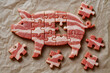 © Giada Anni - Conceptual Bacon Pig Jigsaw, Butcher Parody with Missing Pieces on Parchment, Playful Commentary on Protein and Sustainability