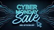 © Pixzart - Cyber monday sale with neon lights and circuit board pattern, discount up to 50 percent off