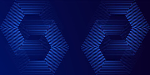 Wall Mural - Dark blue background with hexagon geometric lines pattern. Abstract shiny hexagon lines. Futuristic technology concept