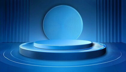 circle interface screen design on blue background stage or podium for show product