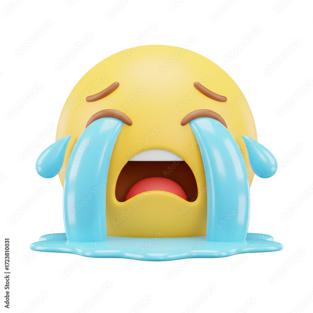 Loudly crying face emoji with puddle of tears Stock Illustration ...