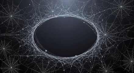 Delicate spiderweb adorned with glistening dew drops, creating an intricate, natural trap shimmering with ethereal beauty, perfect for capturing attention.