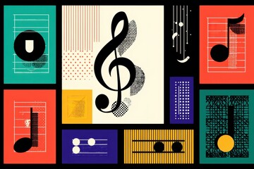 Wall Mural - Colorful Set of Musical Notes and Symbols in Modern Design