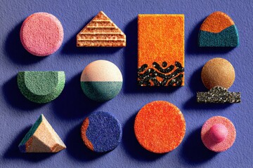 Wall Mural - Isolated Modern Geometric Shapes in Vibrant Colors and Textures