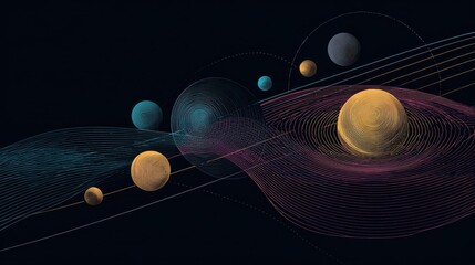 Wall Mural - Minimalist Solar System Illustration with Sun and Planets