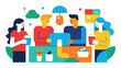 © MSTLUPA - Vector art of a group of friends are enjoying coffee and working together on a project