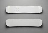 Two white snowboards on top and bottom, a mockup for your design. Clear realistic snow board mock up template for printing, 3d rendering , vertical top view on gray background 