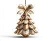 © Mister - A metallic, three-dimensional Christmas tree decoration with layered leaves in gold and silver tones, adorned with a shiny gold bow at the top The design is arranged symmetrically and - AI-Generated