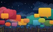 © heaviness - Colorful speech bubbles float above a city at night