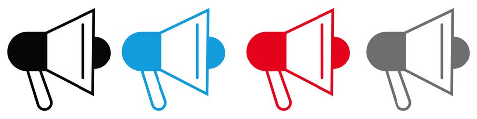 Loud speaker icon set with red, blue, black and gray color | Editable modern icon of sound system, audio speaker, amplifier for web, mobile app, development