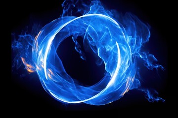 Wall Mural - photo blue fire in spiral line burning pattern light.