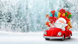 Cartoon Santa Driving Car with Gifts