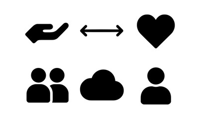 Minimalist icon set featuring hand, heart, people, cloud, and arrow for web and app design
