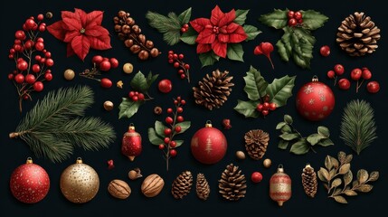 Wall Mural - a festive collection of christmas vector design elements