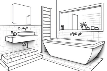 Wall Mural - Bathroom bathtub sketch sink.