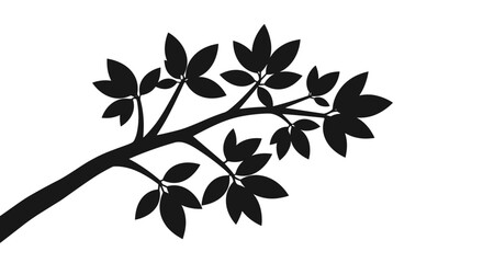 A silhouette of a tree branch with leaves against a white background.
