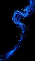 Wall Mural - Abstract swirling blue particles, ethereal glow against deep black background, magical, ethereal, fantasy