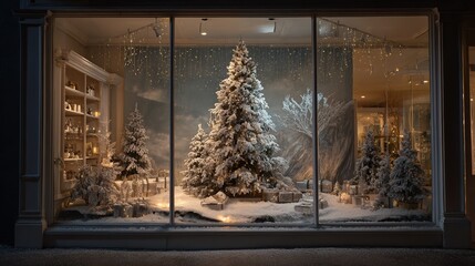 Wall Mural - snowy christmas window display