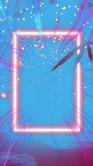 Wall Mural - Animation of neon frame over falling light spots over trees