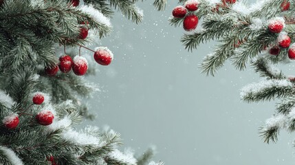 Wall Mural - christmas background with snow and festive branch frame