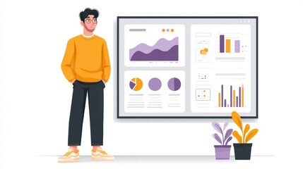 Man presenting data analysis on a screen