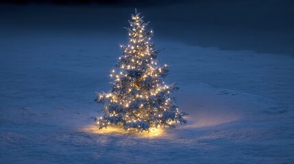 Wall Mural - twinkling christmas tree light display on snow covered ground outdoor light