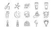 © Png stock - A collection of line art icons representing beauty and skincare products and concepts, isolated on transparent background
