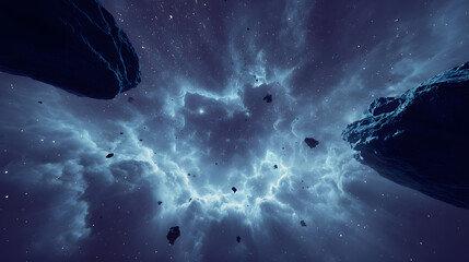 Wall Mural - Cosmic voyage through stunning nebula with asteroids and distant stars creating awe