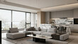 © xiufeng - Luxurious Beige Sofa Living Room with Chandelier