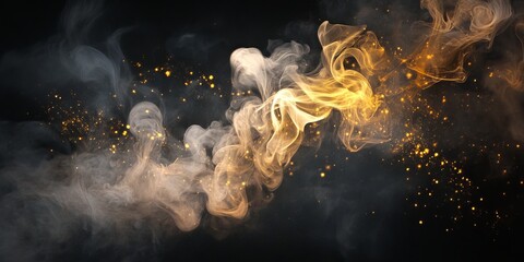 Wall Mural - Luminous Aurora Golden Smoke Spectacle with Enchanting Dancing Trails on a Midnight Canvas
