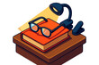 © SanyBRZ - Bedtime Glasses Arrangement. Isometric vector illustration set Bedtime Glasses Resting: closed book with glasses folded on top,