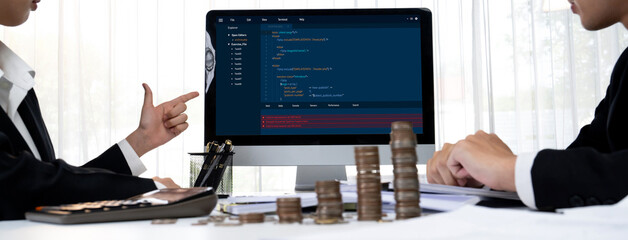 Software development programming on computer screen for brisk application and program coding