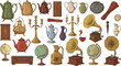 © markusmiller - Vintage tea sets, globes, and gramophones with antique furniture in classic s…