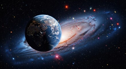 Wall Mural - Earth view from space, with night lights visible over continents
