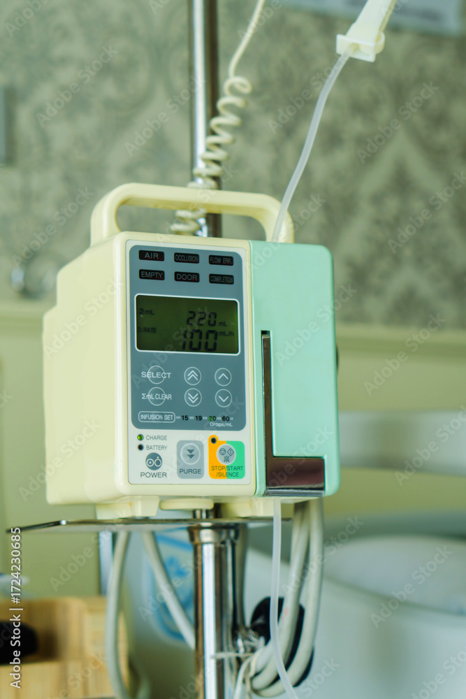 Infusion pump medical device for intravenous fluid and medication in ...