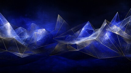 Wall Mural - Blue mountain range with a starry sky in the background. The mountains are made of lines and dots, giving the impression of a computer-generated image. Scene is serene and peaceful, with the stars
