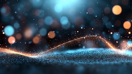 Wall Mural - Blurry image of a blue sky with orange and blue streaks. The image has a dreamy, ethereal quality to it, with the orange streaks adding a sense of movement and energy. Scene is one of wonder
